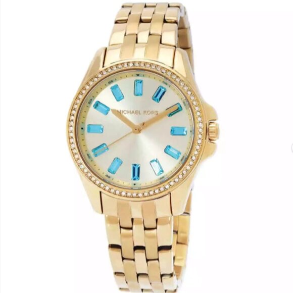 Michael Kors Mini Pilot Pave Quartz Gold Dial Ladies Watch MK7366 with Box - Picture 1 of 12